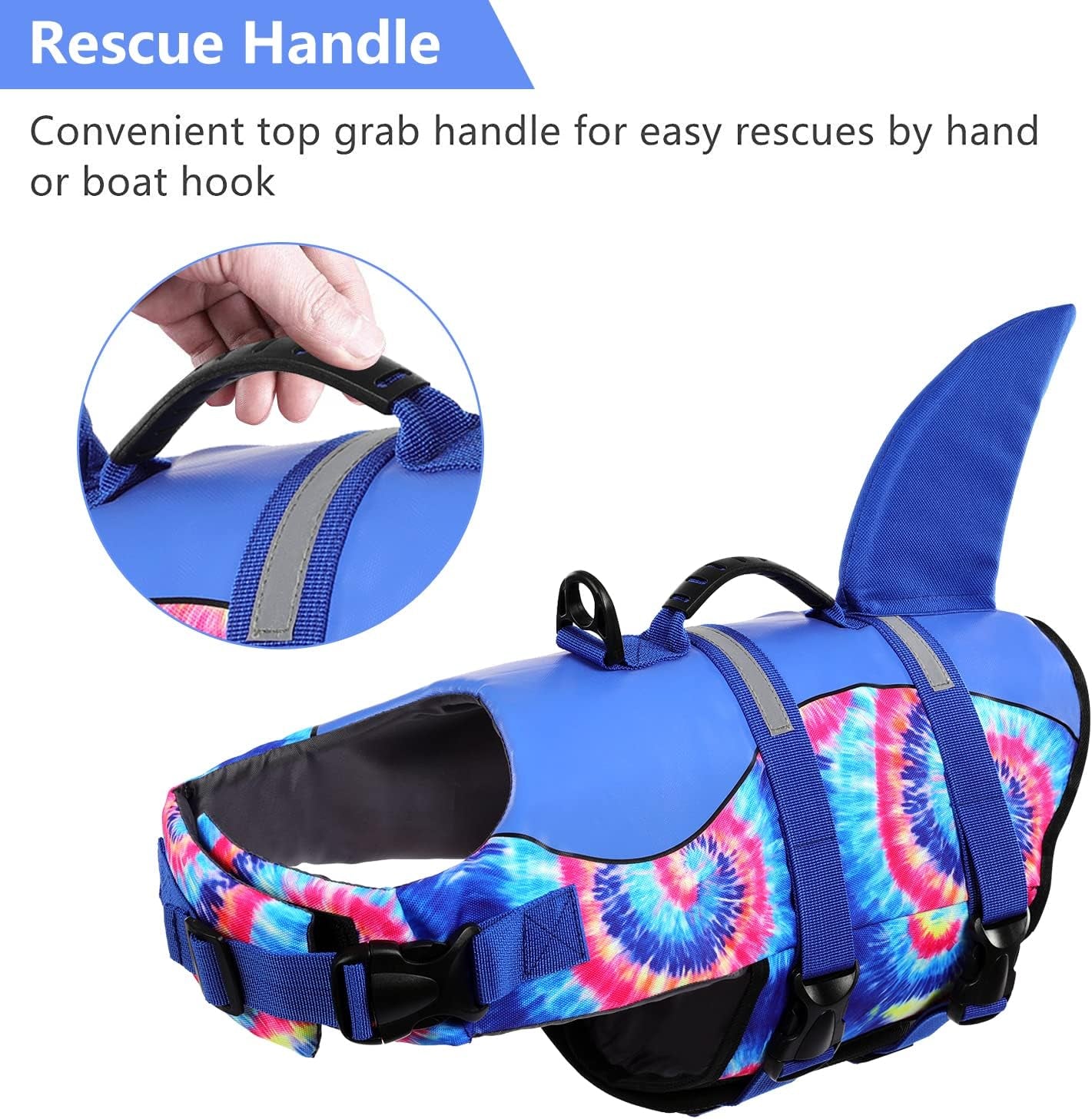 Dog Life Jacket Pet Life Safety Vest for Swimming Boating, Dog Shark Life Jackets Dog Lifesavers Swimsuits for Pool, Dog Water Floatation Vest for Small Medium Large Dogs (Blue Bandhnu, XL)