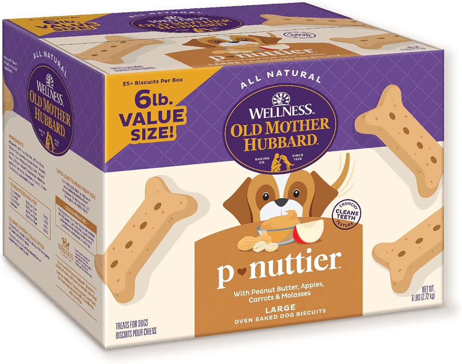 by Wellness Classic P-Nuttier Value Box Natural Dog Treats, Crunchy Oven-Baked Biscuits, Ideal for Training, Large Size, 6 Pound Box