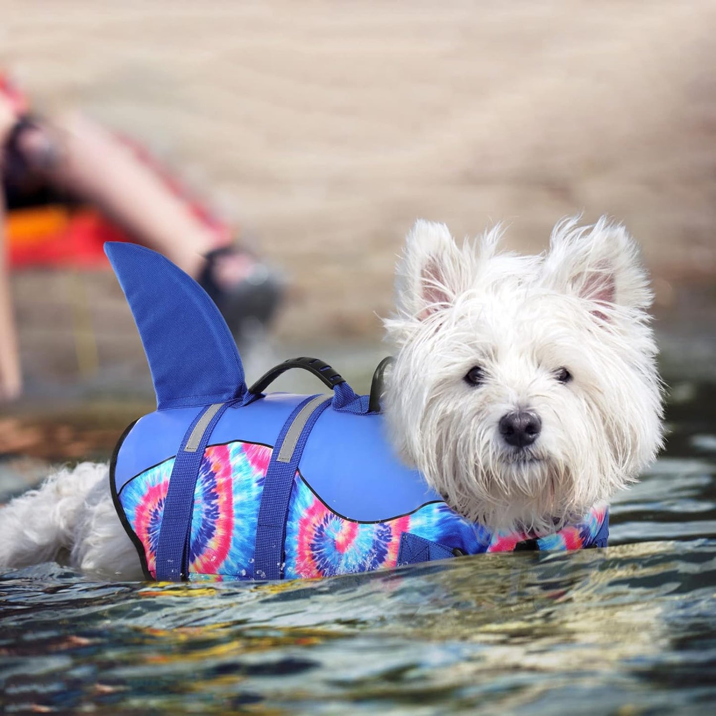 Dog Life Jacket Pet Life Safety Vest for Swimming Boating, Dog Shark Life Jackets Dog Lifesavers Swimsuits for Pool, Dog Water Floatation Vest for Small Medium Large Dogs (Blue Bandhnu, XL)