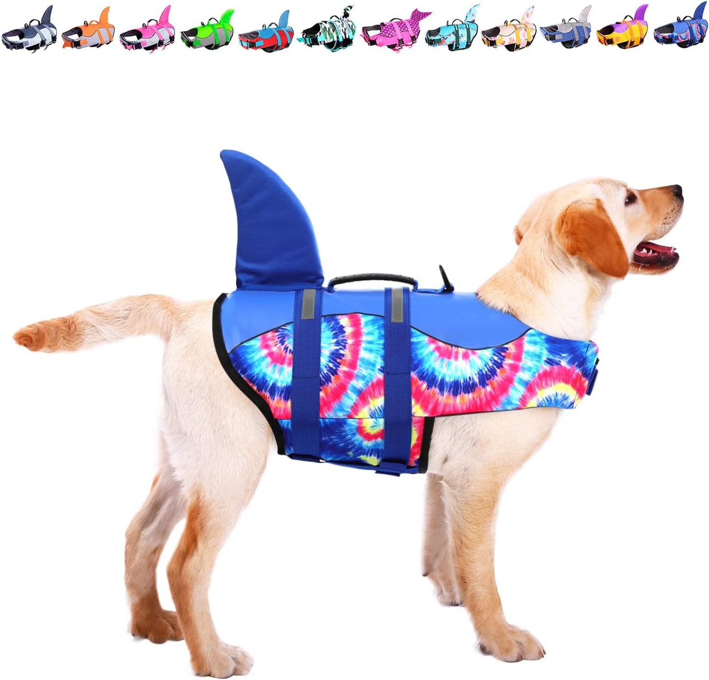 Dog Life Jacket Pet Life Safety Vest for Swimming Boating, Dog Shark Life Jackets Dog Lifesavers Swimsuits for Pool, Dog Water Floatation Vest for Small Medium Large Dogs (Blue Bandhnu, XL)